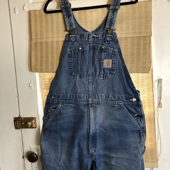 VTG Carhartt R07 DST Denim Overalls Bib Mens Size 40x30 Workwear Chore Gorpcore - Picture 3 of 13